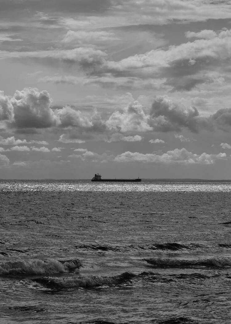 A ship near great belt bridge in Denmark